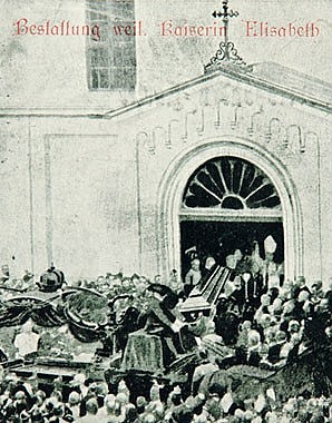 Arrival of the funeral cortege of Empress Elisabeth at the Church of the Capuchin Friars in Vienna, postcard,…