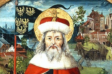 Leopold III. der Heilige vor Klosterneuburg, Babenberger Stammbaum, um 1490