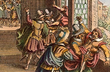 Matthäus Merian der Ältere: Der Prager Fenstersturz, Kupferstich