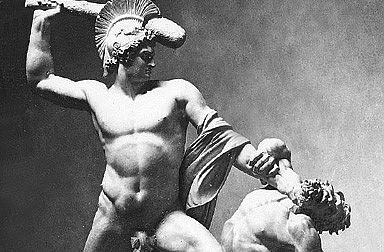 Antonio Canova: Theseus vanquishing the centaur Phereus, marble sculpture, photograph, c. 1875
