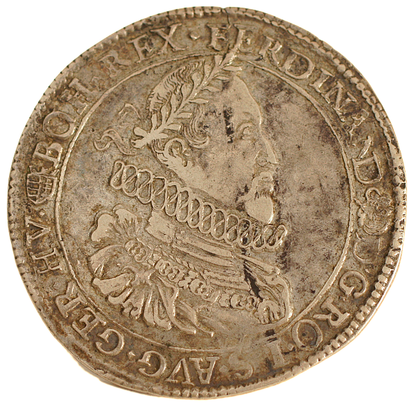 Ferdinand II with laurels and armour, high ruff, and neckchain of the