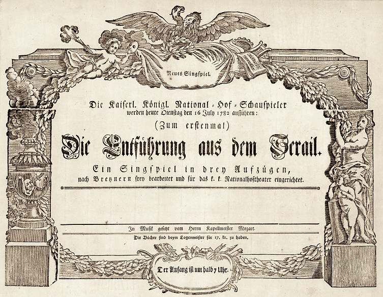 Theaterzettel Zur Urauff hrung Von Mozarts Entf hrung Aus Dem Serail 