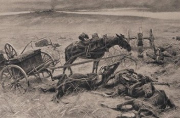 The battery of the Armee-Geschütz-Reserve on the evening after battle, heliogravure after an oil painting b...