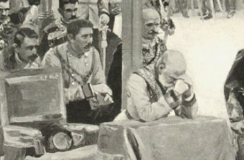 Wilhelm Gause: Fronleichnamsprozession: vor dem Altare auf dem Lobkowitzplatz (Ausschnitt), Zeichung, 1898