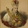 Franz II (I) in an ermine mantle with the coronation insignia, lithograph