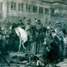 Wilhelm Lindenschmied: Entry of the Allied monarchs into Leipzig after the battle, chalk drawing